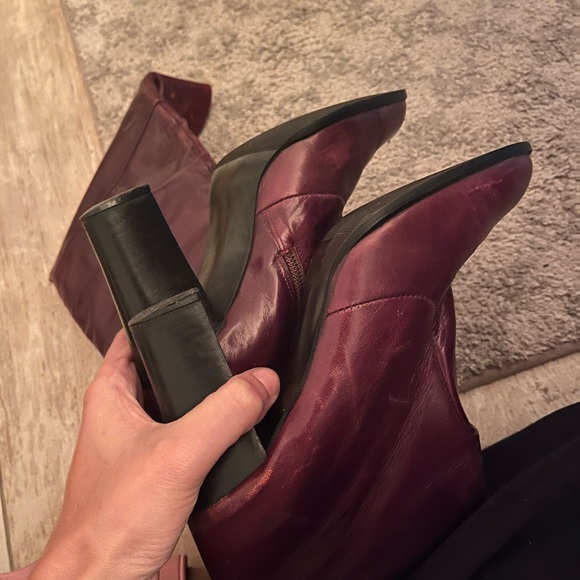 Nina Vintage Women's Burgundy Leather Knee-High Boots Preloved - Picture 7 of 12